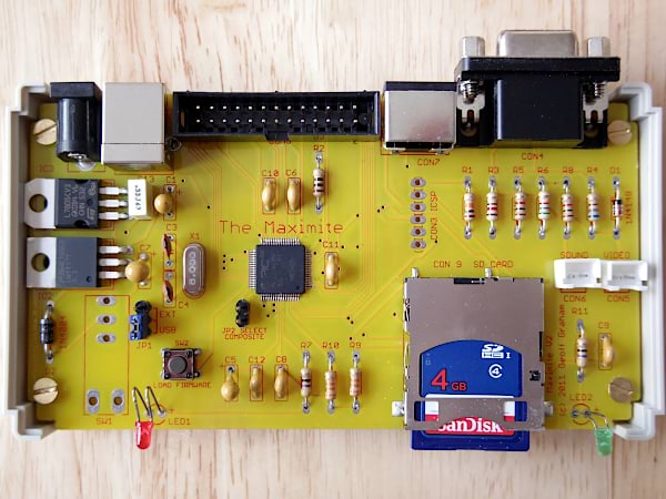 Assembled Maximite PCB and components